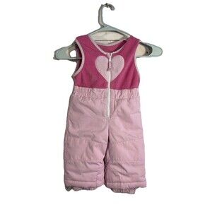Vintage Columbia Baby Girls Pink SnowPants Bib Heart‎ 12 Months Winter Gear